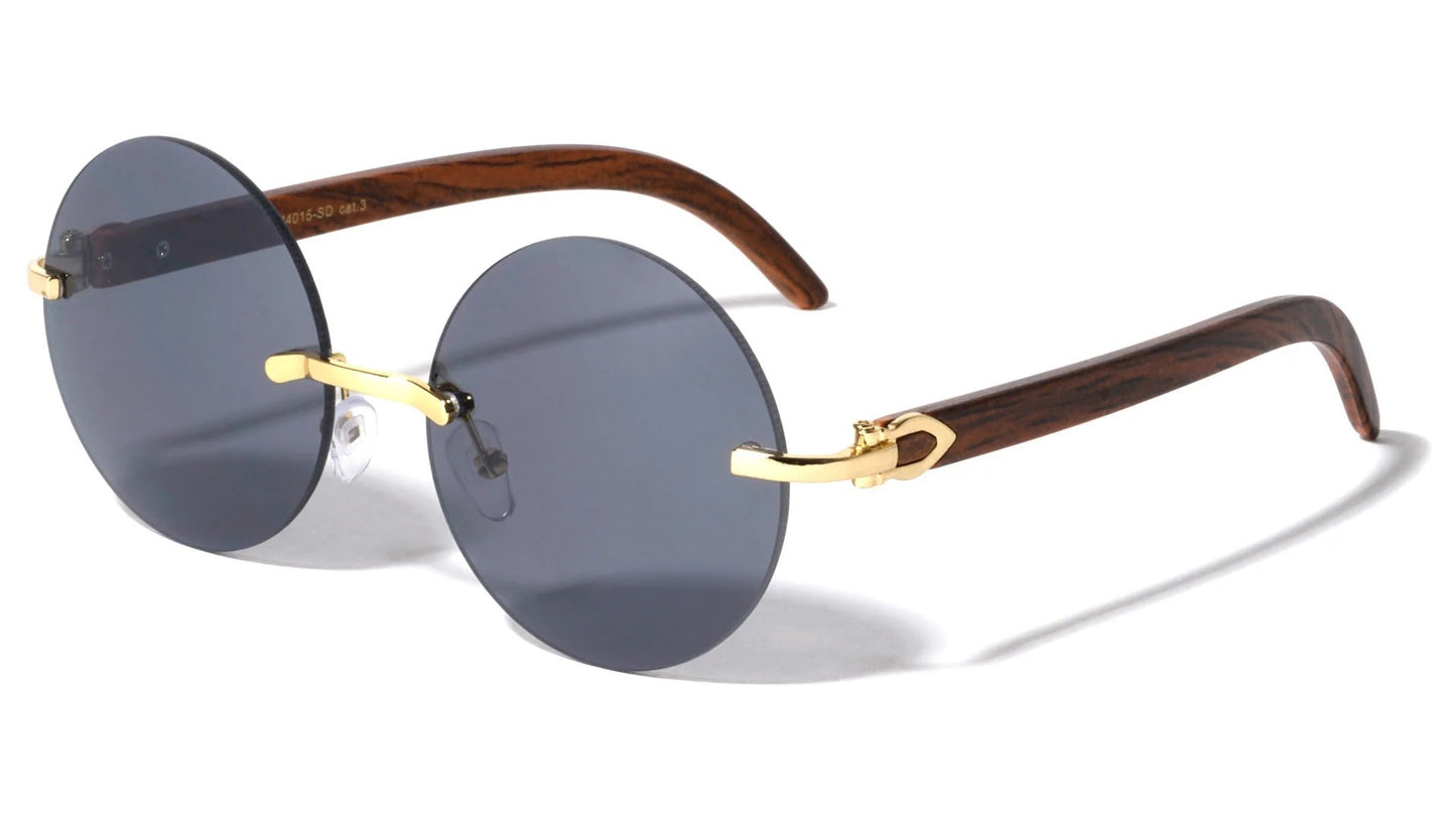Wood Round Rimless Super Dark Shades m4015-sd