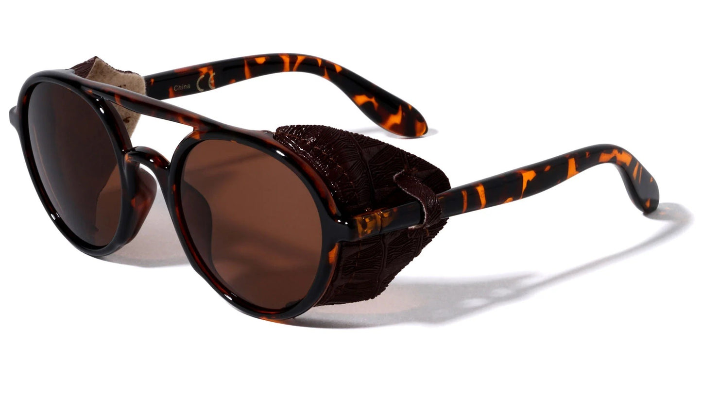 Round Leather Side Shield Sunglasses p30379