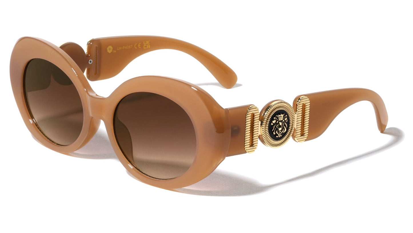 Lion Head Coin Logo Oval Sunglasses lh-p4087