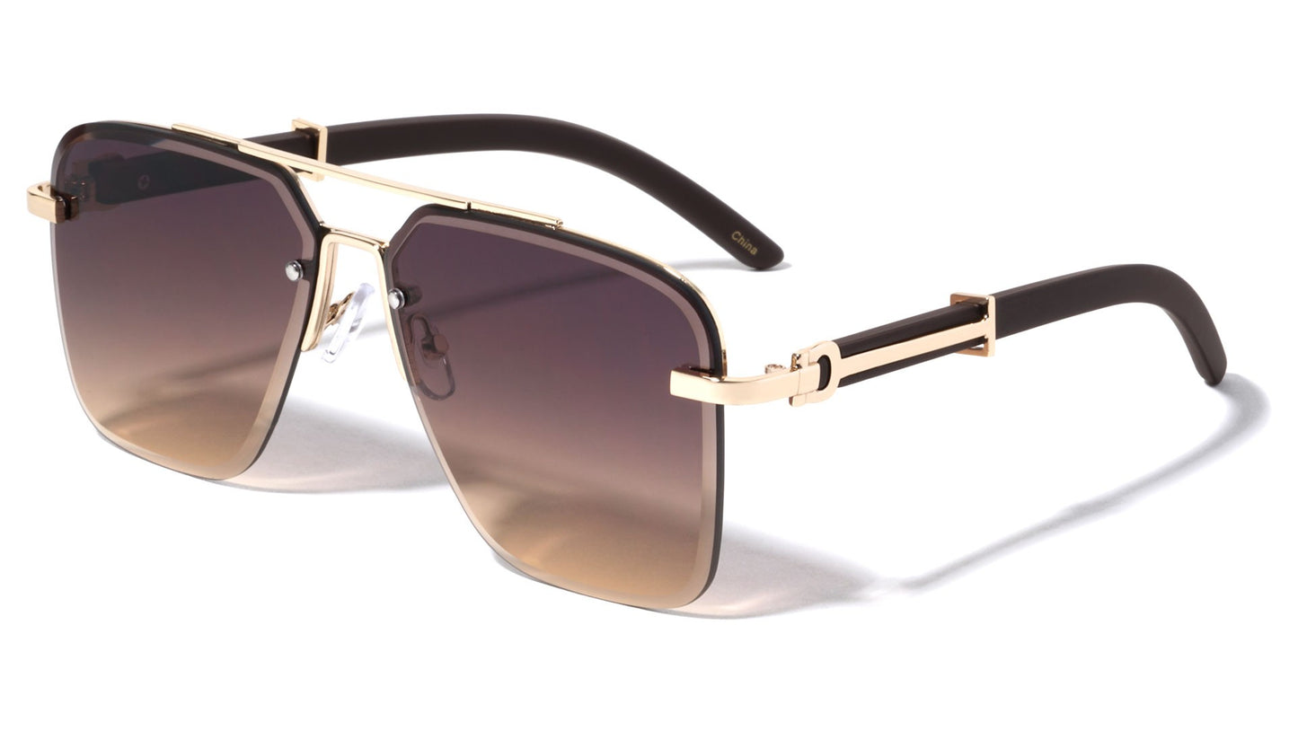 Rimless Diamond Edge Cut Square Sunglasses m4056