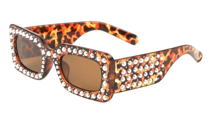 Pearl Rhinestone Rectangle Sunglasses rh-3228