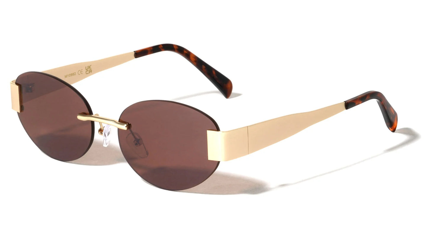 Metallic Rimless Oval Sunglasses m10982