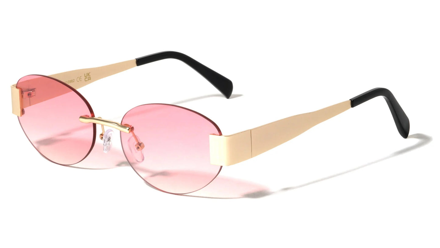 Metallic Rimless Oval Sunglasses m10982