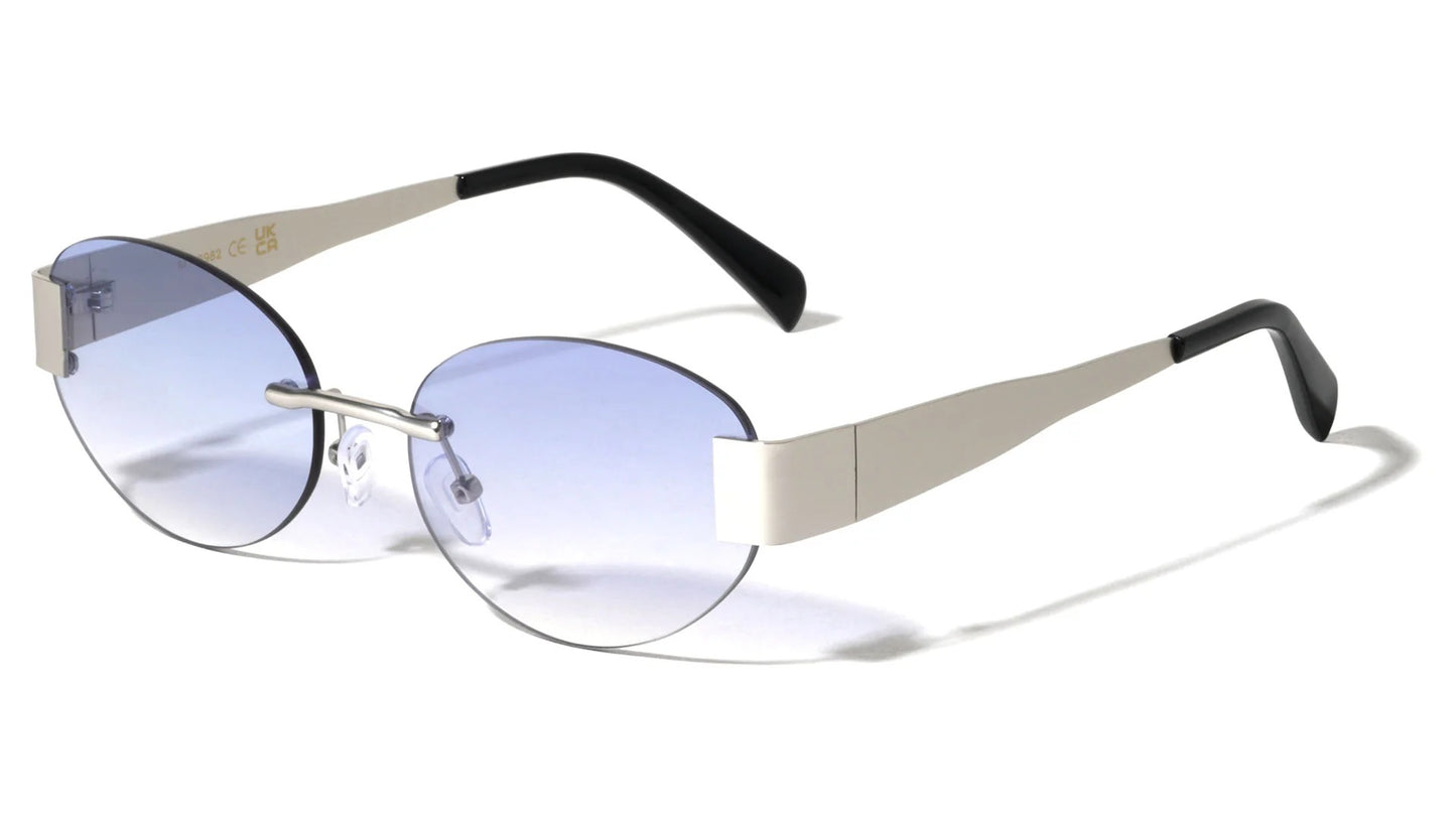 Metallic Rimless Oval Sunglasses m10982