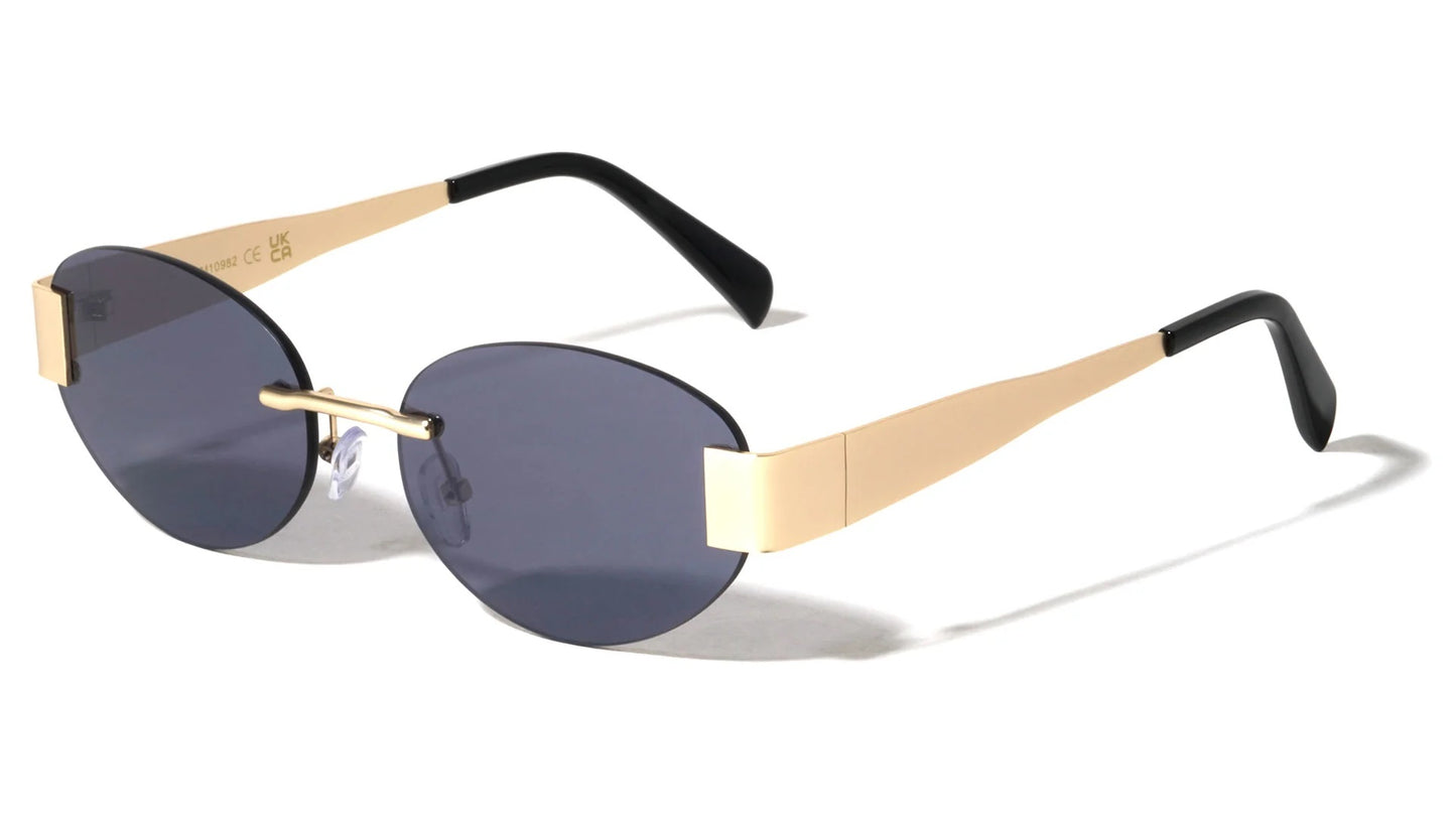 Metallic Rimless Oval Sunglasses m10982